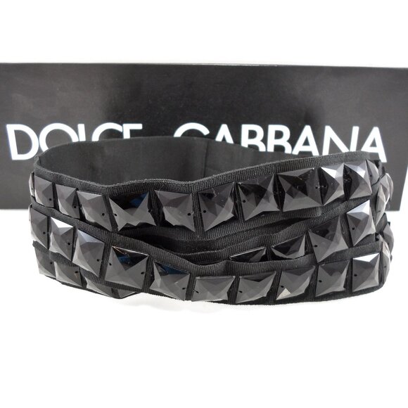 NEW$550 Dolce & Gabbana Grosgrain Embellished Studs Wide Waist Belt 38, XS 2 - Picture 1 of 10